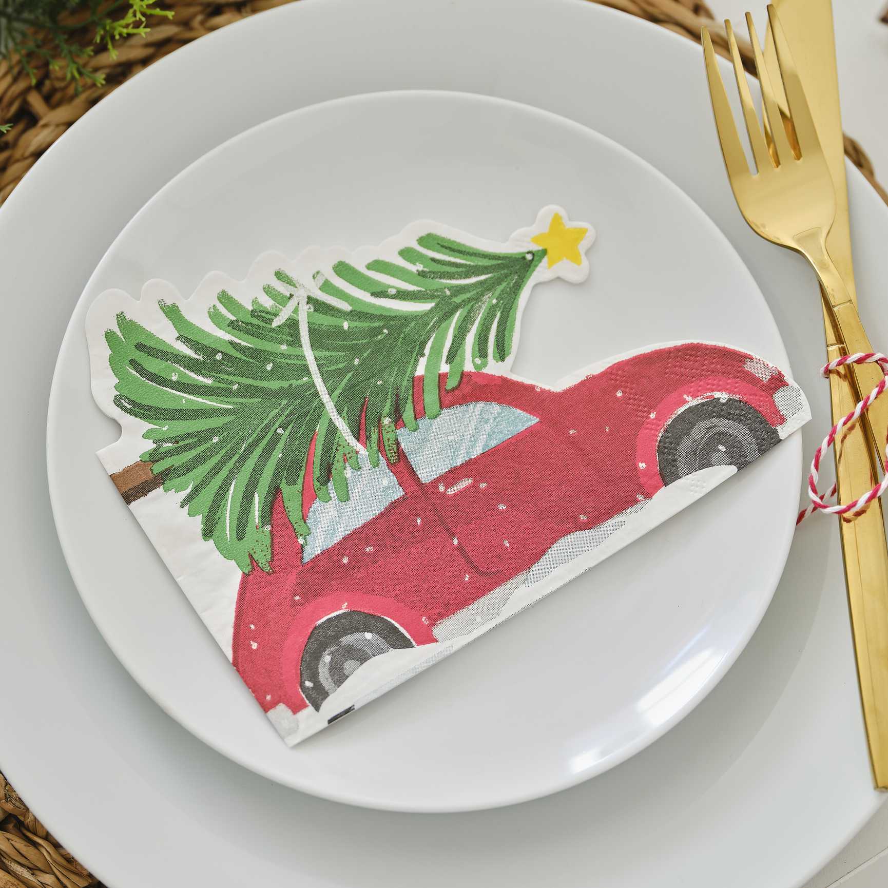 Weihnachtspapierservietten Auto mit Baum - Fräulein K. Sagt Ja Partyshop
